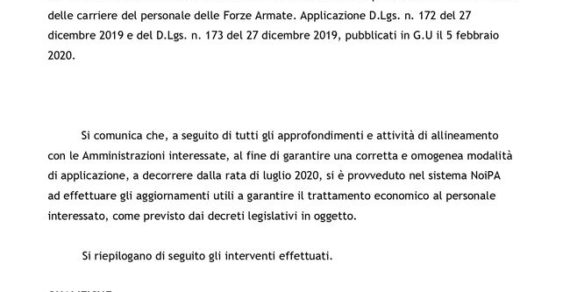 NoiPA: Correttivo alla revisione dei ruoli delle Forze di polizia e riordino dei ruoli e delle carriere del personale delle Forze Armate