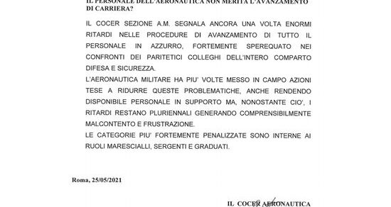 Comunicato Stampa: Il personale dell’Aeronautica non merita l’avanzamento di carriera?